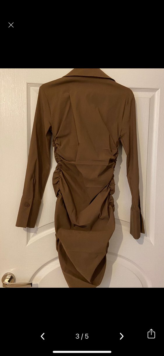 Kahverengi Drapeli elbise zara - Görsel 3