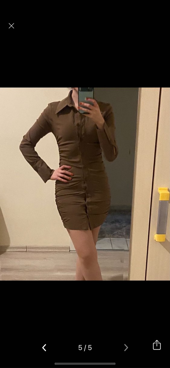 Kahverengi Drapeli elbise zara - Görsel 2