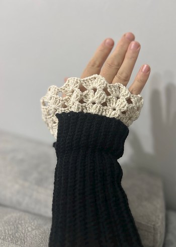 Siyah Örgü Bohem Kadın Eldiveni - Görsel 8