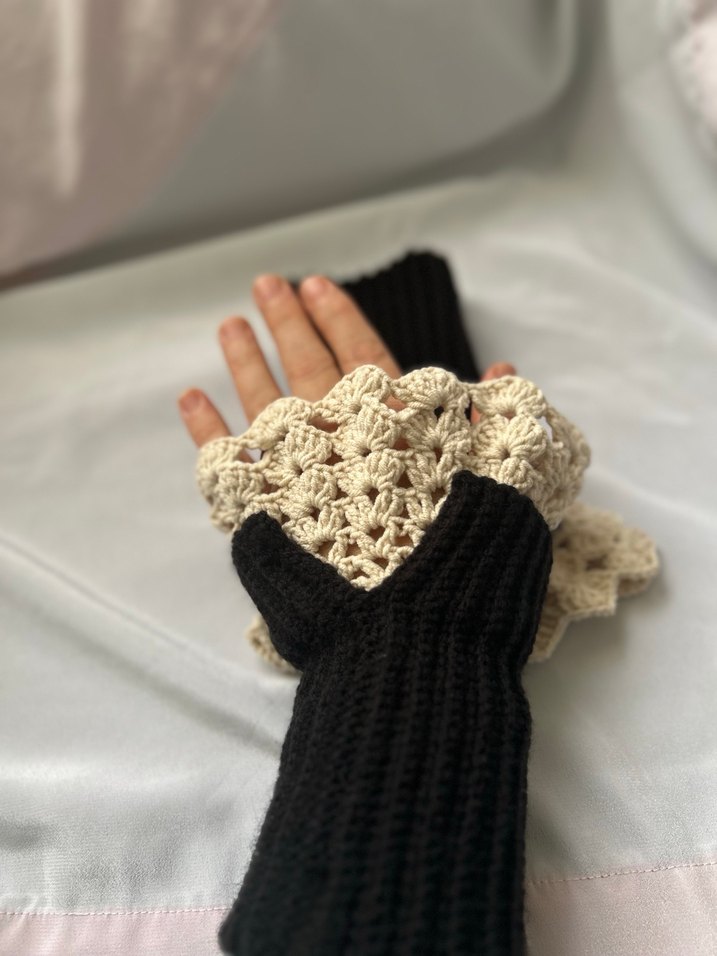 Siyah Örgü Bohem Kadın Eldiveni - Görsel 5