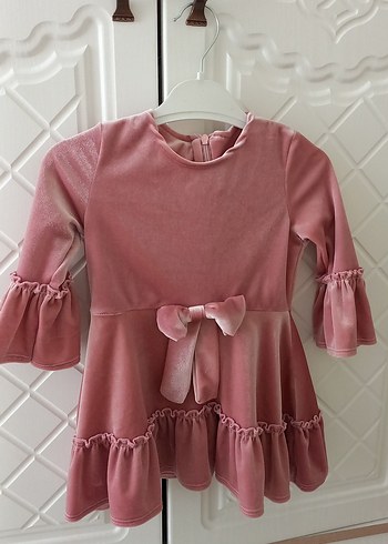 Pembe Kız Çocuk Fırfırlı Uzun Kollu Elbise
