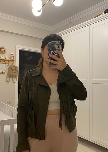 Yeşil Kadın Süet Deri Ceket, Normal Boy, Fitted