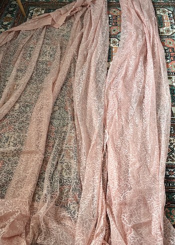 Pembe Bohem Tarzı Desensiz Tül Perde