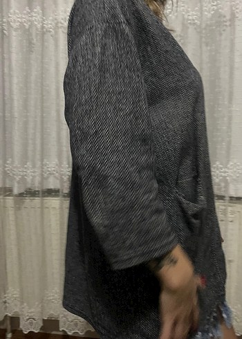 l Beden Gri Örgü Kadın Midi hırka