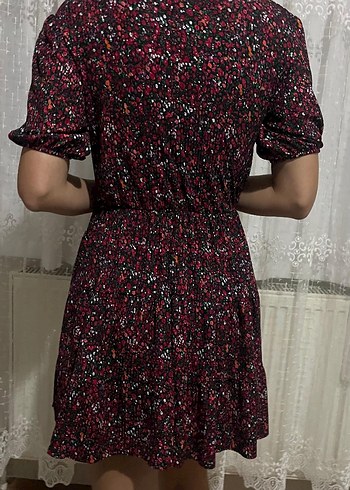 l Beden bordo Renk Bordo Bağlama Desenli Straplez Mini Elbise