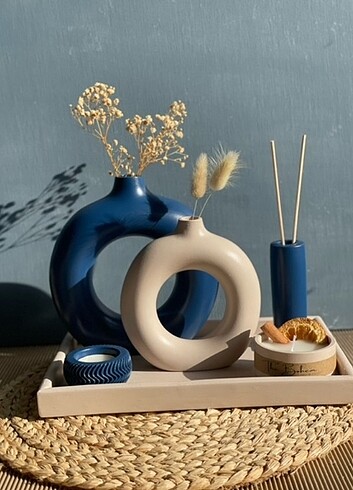 Beden lacivert Renk Bohem Büyük Boy 20cm Vazo Mum Set