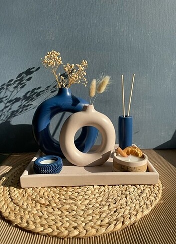 Bohem Büyük Boy 20cm Vazo Mum Set