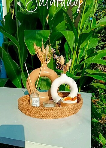 Beden camel Renk Bohem vazo mum set