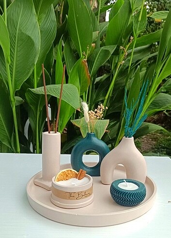 Beden yeşil Renk Bohem vazo mum set