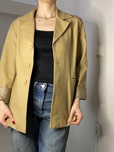 Diğer Vintage deri camel blazer