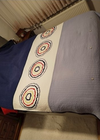 Nakışlı Çok Renkli Gri Yatak Örtüsü - Görsel 5