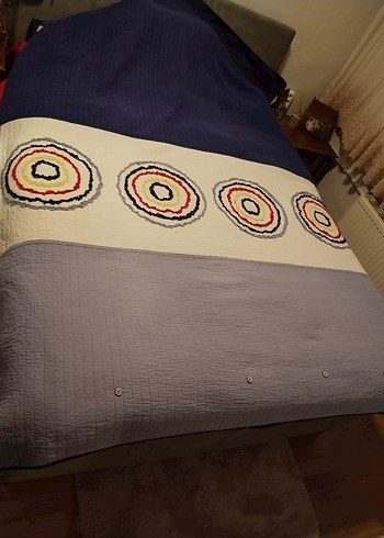 Nakışlı Çok Renkli Gri Yatak Örtüsü - Görsel 4