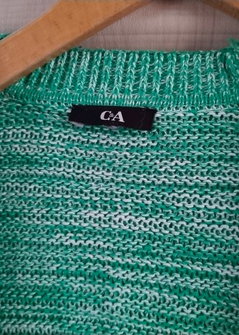 V Yaka Yeşil Kısa Triko Hırka - Görsel 3