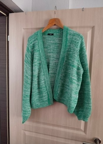 V Yaka Yeşil Kısa Triko Hırka - Görsel 4