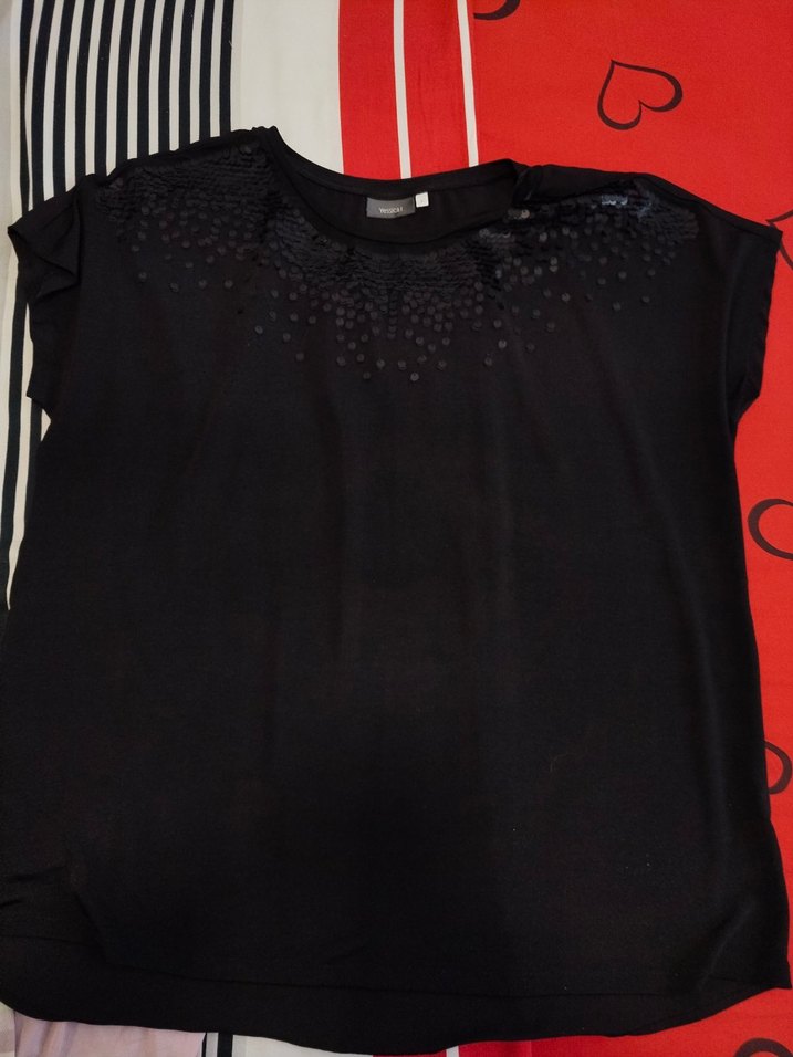 siyah abiye bol bluz yuvarlak yaka - Görsel 2