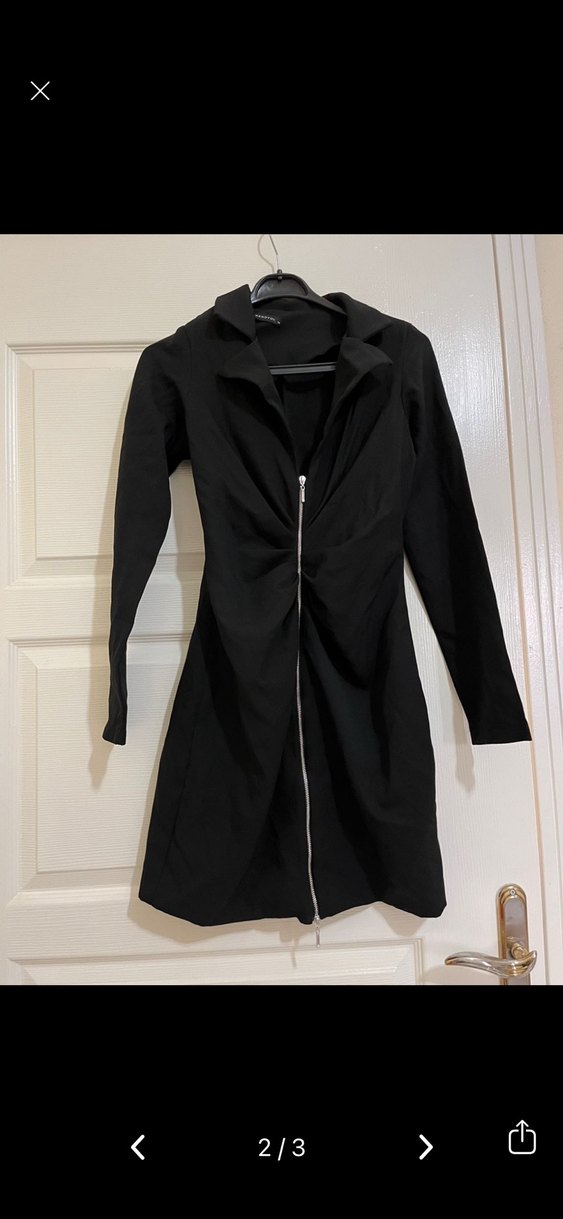 Siyah Uzun Fermuarlı Kadın Kaban - Görsel 2