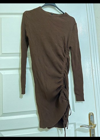 Kahverengi Uzun Kollu Triko Elbise - Görsel 2
