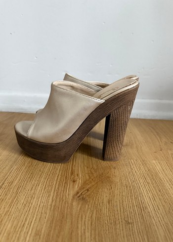 Bej Kadın Platform Topuklu Terlik - Görsel 2