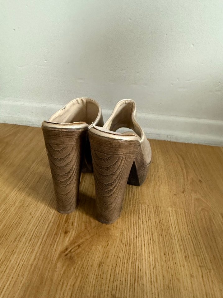 Bej Kadın Platform Topuklu Terlik - Görsel 3