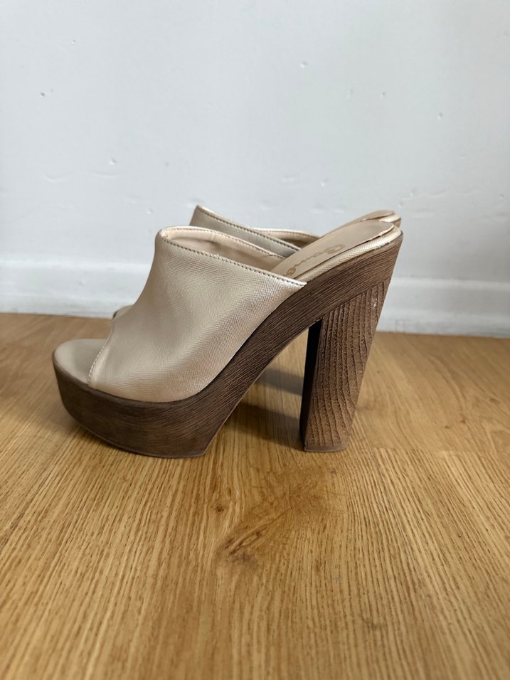 Bej Kadın Platform Topuklu Terlik - Görsel 2