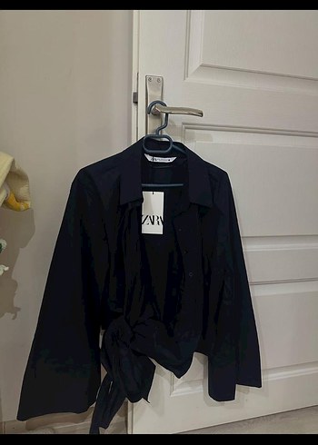 Kadın Lacivert Kemerli Mini Gömlek - Görsel 2