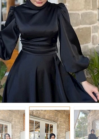 Siyah Uzun Kollu Yüksek Yaka Uzun Elbise - Görsel 3