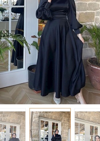 Siyah Uzun Kollu Yüksek Yaka Uzun Elbise - Görsel 2