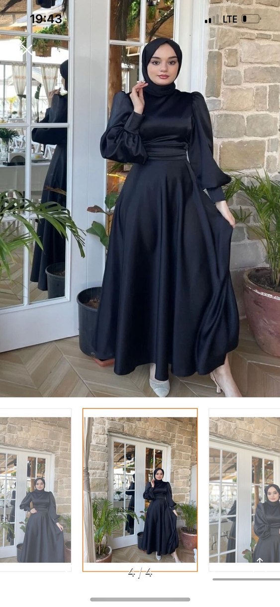 Siyah Uzun Kollu Yüksek Yaka Uzun Elbise - Görsel 2