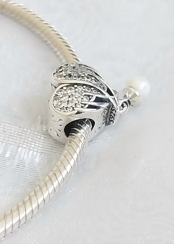  Beden gri Renk Pandora İnci Detaylı Melek Kanadı Charm
