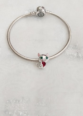 Pandora Kırmızı Kalpli Kedi Charm - Görsel 2