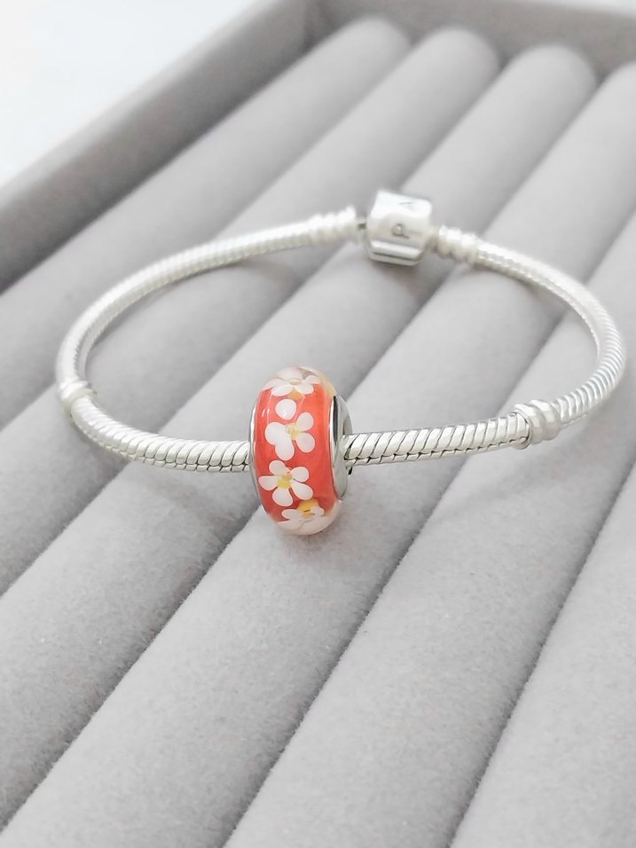 Pandora Turuncu Çiçek Murano Charm - Görsel 2