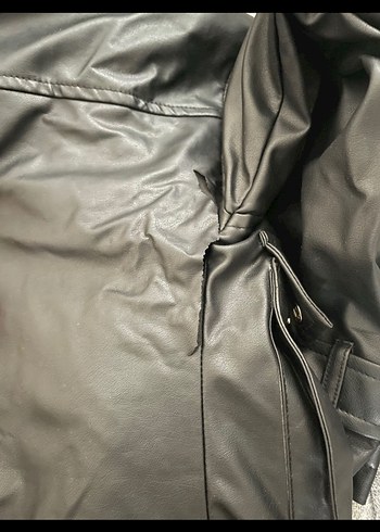 Gri Kapüşonlu Deri Ceket - Görsel 5