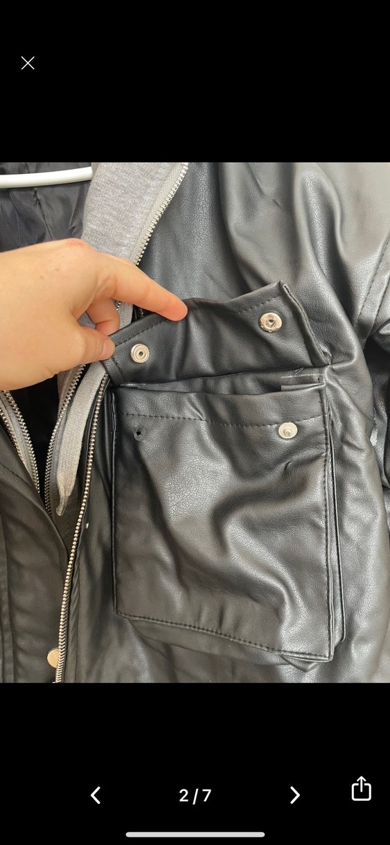 Gri Kapüşonlu Deri Ceket - Görsel 2