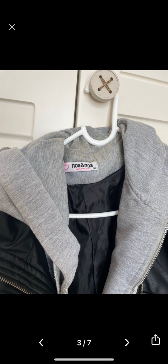 Gri Kapüşonlu Deri Ceket - Görsel 3