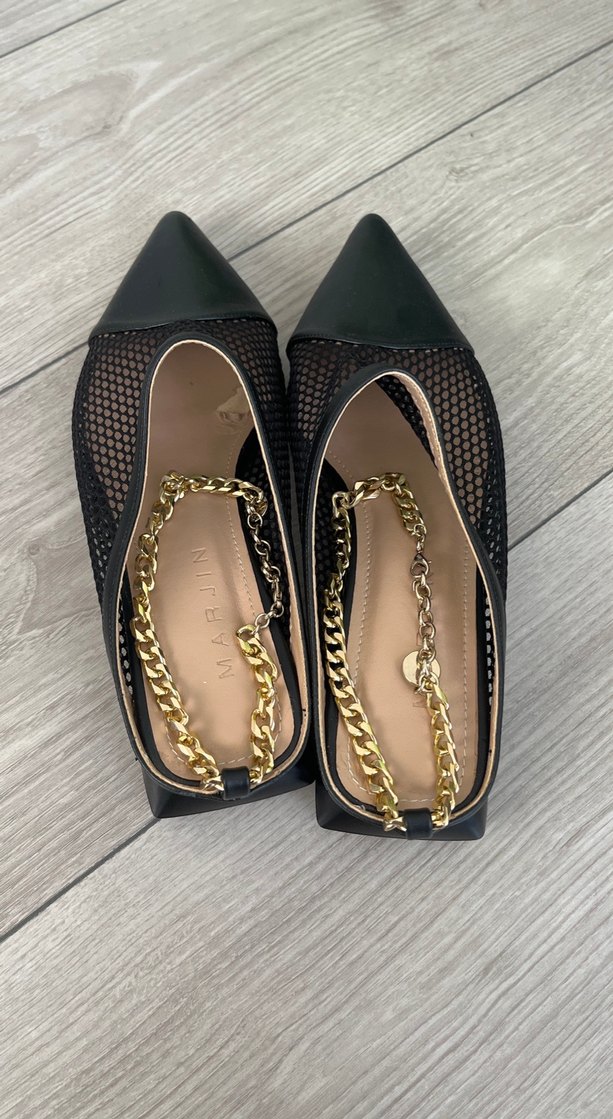 Zincir Detaylı Siyah Stiletto Kadın Babet - Görsel 4