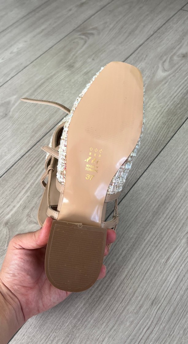 Bej Tokalı Blok Topuk Kadın Babet - Görsel 5