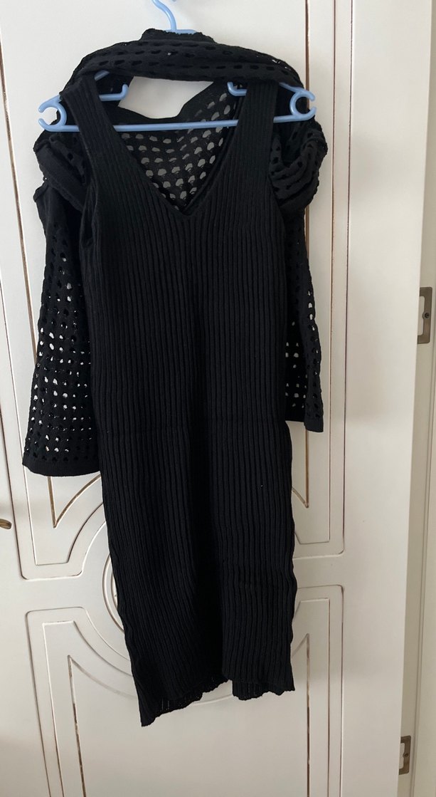 Siyah Örgü Kadın Uzun Kollu Triko Kazak - Görsel 3