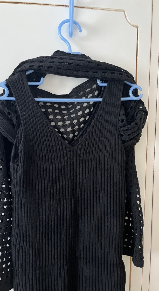 Siyah Örgü Kadın Uzun Kollu Triko Kazak - Görsel 2