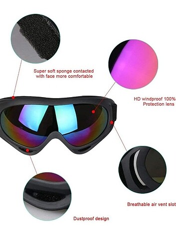  Beden siyah Renk 2 adet Snowboard, Kayak , Motokros Gözlüğü 