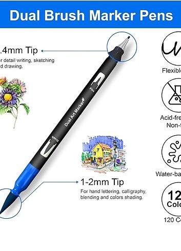 Çift Taraflı, 120 Renk, Keçeli Boya Seti - Görsel 2
