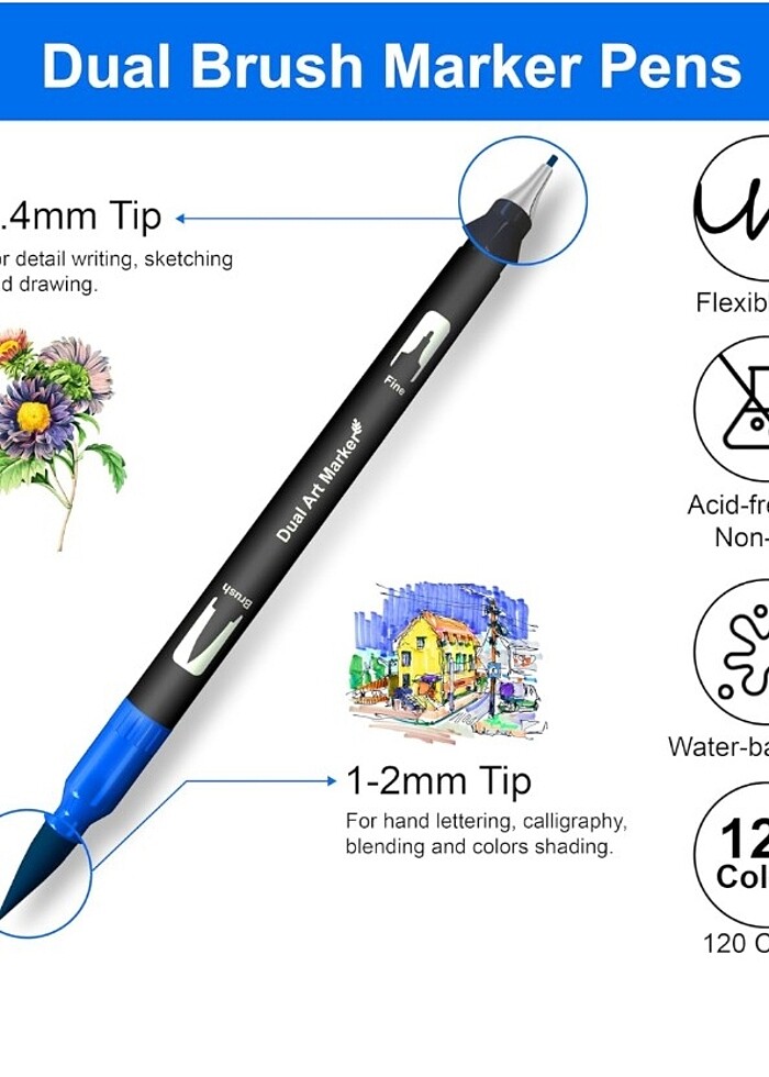 Çift Taraflı, 120 Renk, Keçeli Boya Seti - Görsel 2
