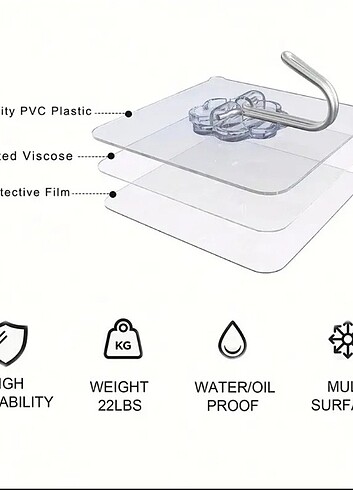 Diğer 4 ad. Şeffaf, Yapışkanlı Askı & Kanca