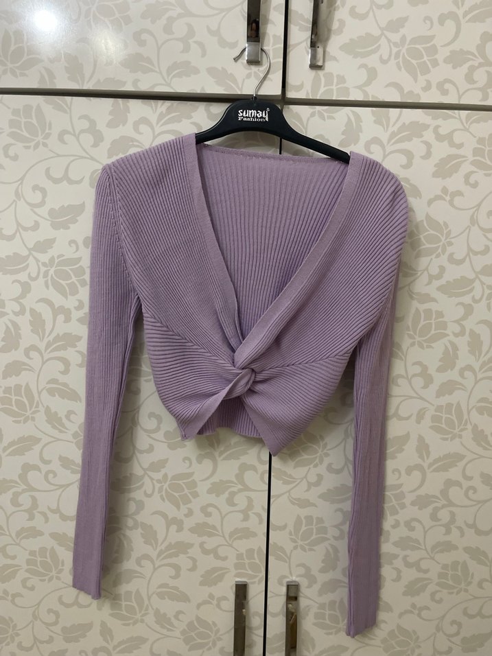 Mor V Yaka Örgü takım - Görsel 4