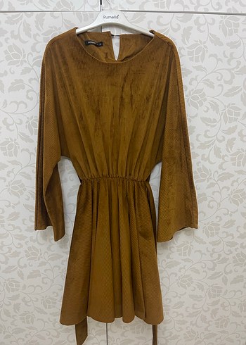 Bohem Tarz Uzun Kollu Kahverengi Kadın Elbise - Görsel 2