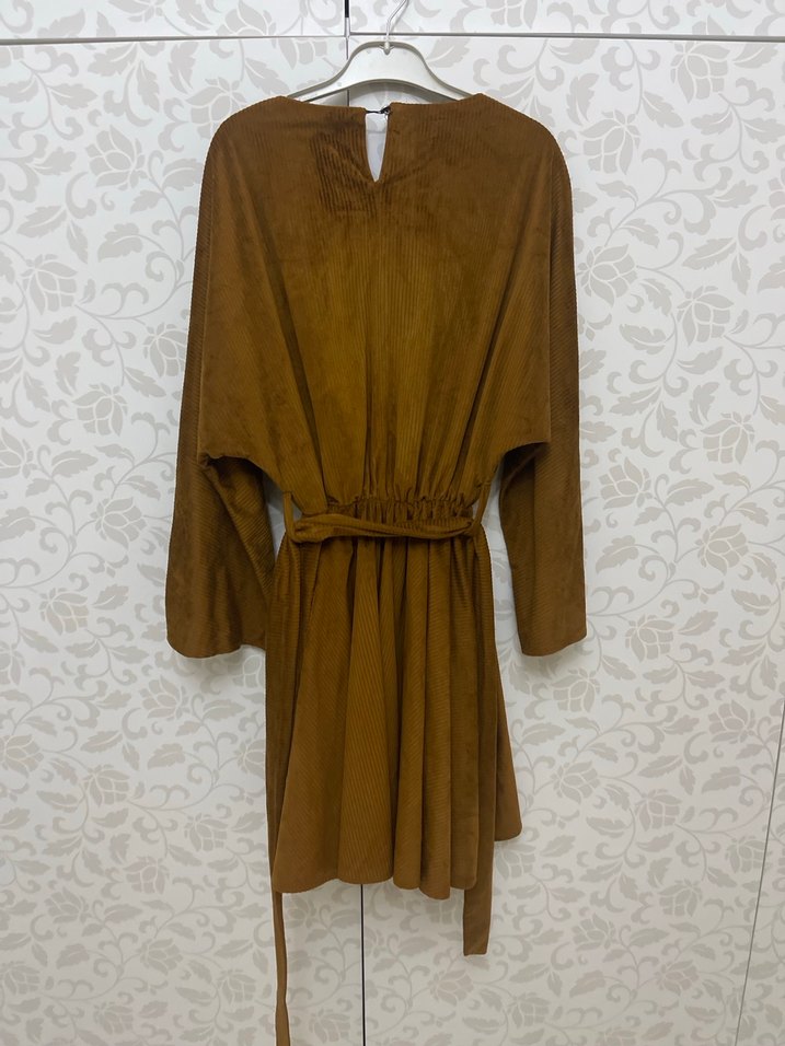 Bohem Tarz Uzun Kollu Kahverengi Kadın Elbise - Görsel 5