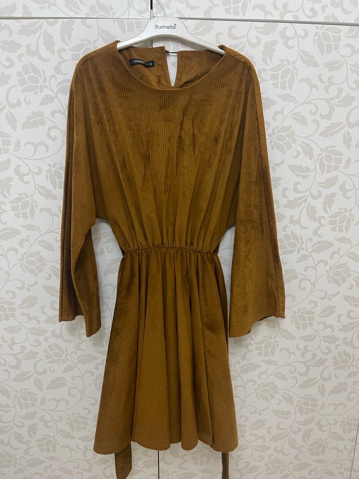 Bohem Tarz Uzun Kollu Kahverengi Kadın Elbise - Görsel 3