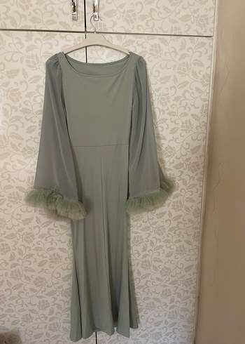 Açık yeşil Uzun Kollu Bohem Elbise - Görsel 3