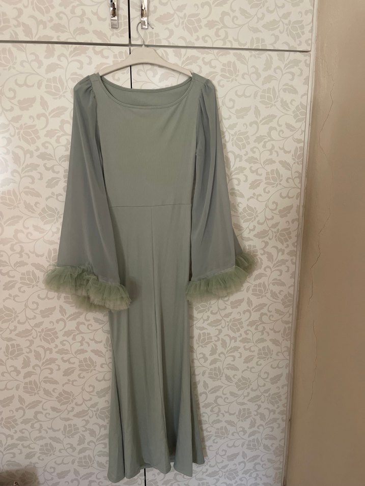 Açık yeşil Uzun Kollu Bohem Elbise - Görsel 3