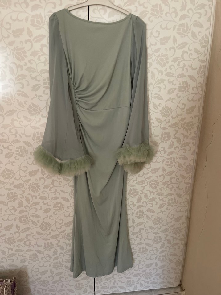 Açık yeşil Uzun Kollu Bohem Elbise - Görsel 5