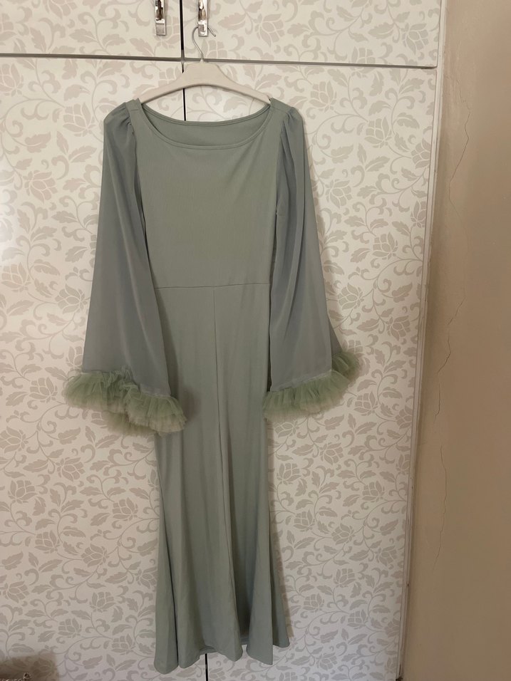 Açık yeşil Uzun Kollu Bohem Elbise - Görsel 2